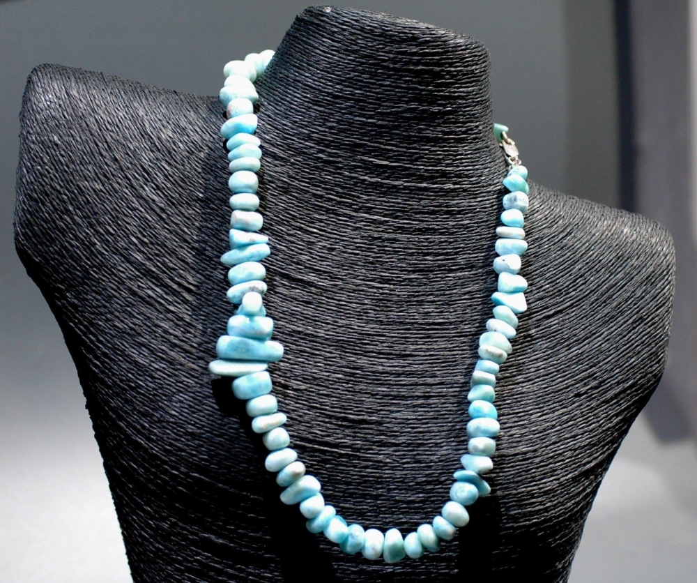 Larimar-Kette mit Karabinerverschluss